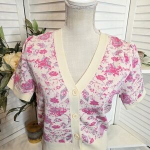 Anniewear Chic V-Neck Sweater in Pink and Cream Med 1384